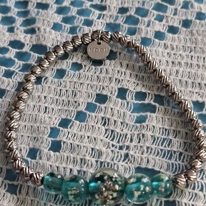 Silver & Teal Beaded Stretch Bracelet